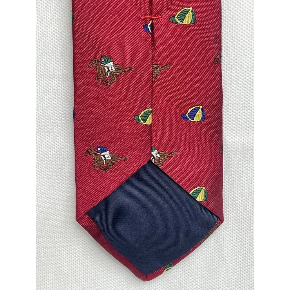 VTG Polo Ralph Lauren Jockey Tie Horse Equestrian Red Seta Silk Italian Necktie